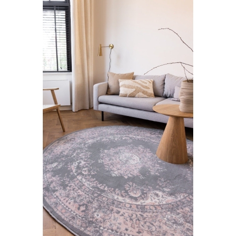 Interieur05 Rond Vintage Vloerkleed Keshan Grijs - 190 cm
