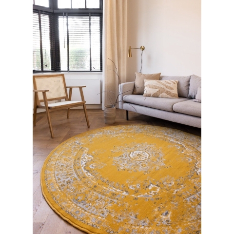 Interieur05 Rond Vintage Vloerkleed Keshan Geel - 190 cm