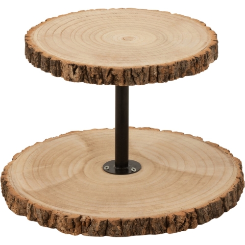 J-Line 2 Niveaus Rond Paulownia plateau - dienblad - hout - naturel