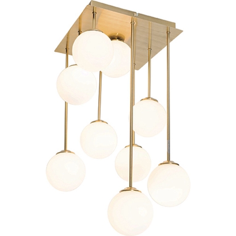 QAZQA Moderne plafondlamp goud met opaal glas 9-lichts - Athens
