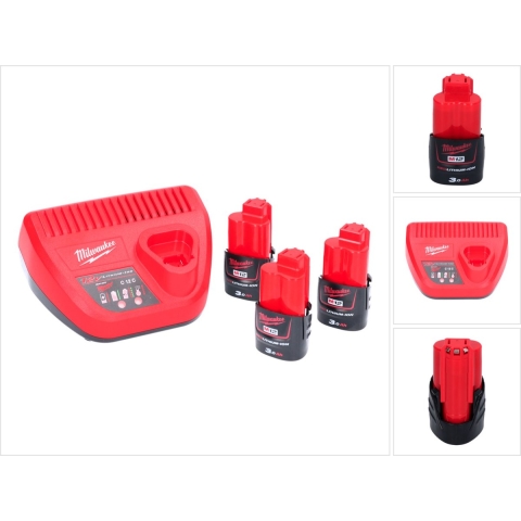 Milwaukee M12 Accu En Lader M12 NRG-303 ( 3x Accu)