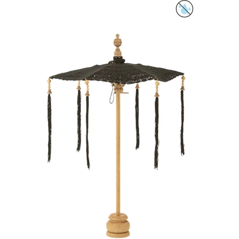 J-Line parasol Kwast + Voet - katoen - hout - zwart - S