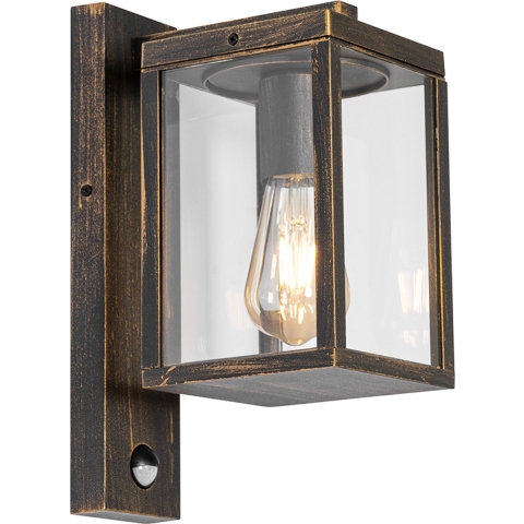 QAZQA Buiten wandlantaarn antiek goud met bewegingssensor IP44 -