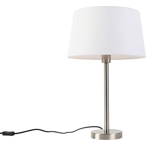 QAZQA Moderne tafellamp staal met witte kap 32 cm - Simplo