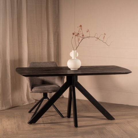 Giga Meubel Eettafel Deens Ovaal Zwart 160cm - Mangohout - Tafel Batti