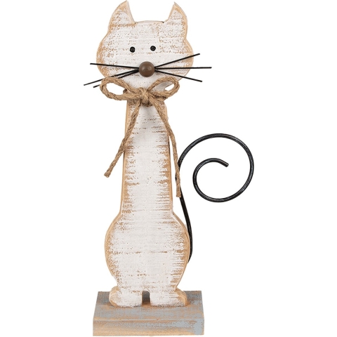 Clayre & Eef Decoratie Beeld Kat 38 cm Wit Hout