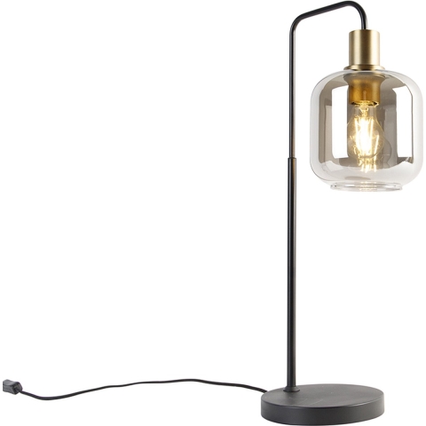 QAZQA Smart tafellamp zwart met goud en smoke glas incl. Wifi A60 -