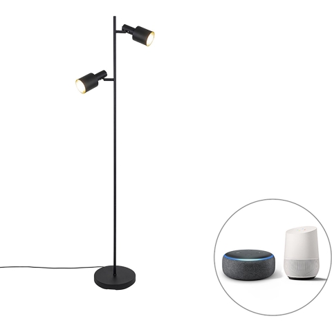 QAZQA Smart vloerlamp zwart incl. 2 Wifi A60 - Stijn