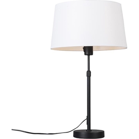 QAZQA Tafellamp zwart met kap wit 35 cm verstelbaar - Parte