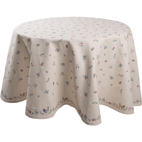 Clayre & Eef Tafelkleed Ø 170 cm Beige Blauw Katoen Rond Kip en Haan