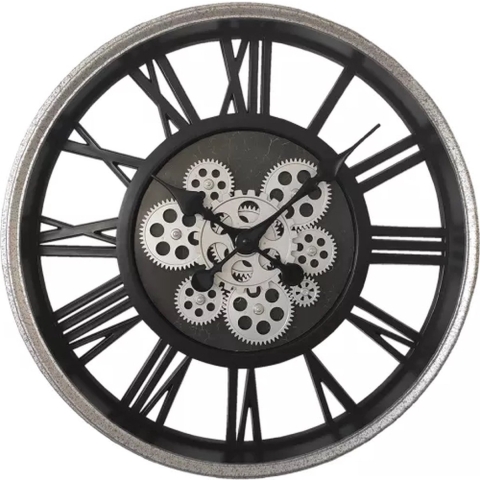 Clayre & Eef Wandklok Ø 51 cm Zwart Zilverkleurig Kunststof Rond