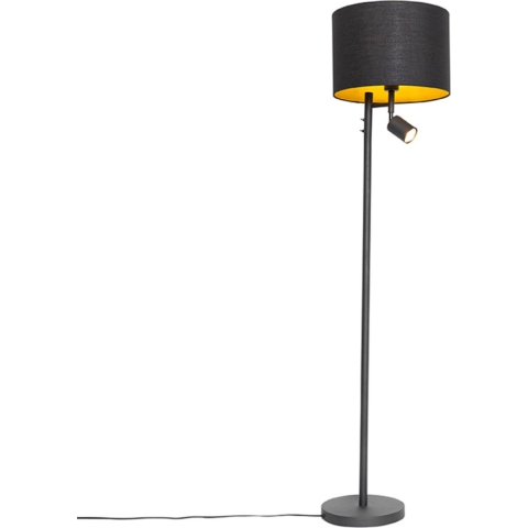 QAZQA Vloerlamp zwart met gouden binnenkant en leeslamp - Jelena