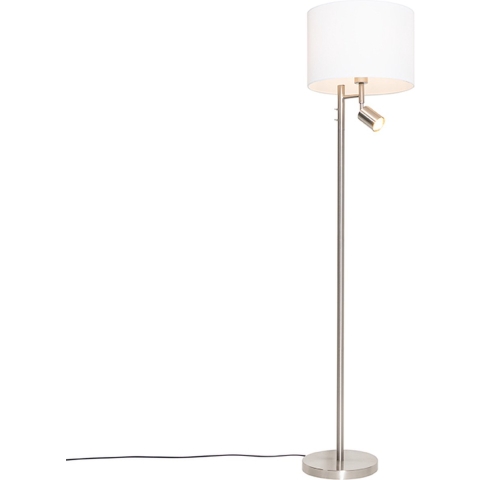 QAZQA Vloerlamp staal met kap wit en leeslamp - Jelena