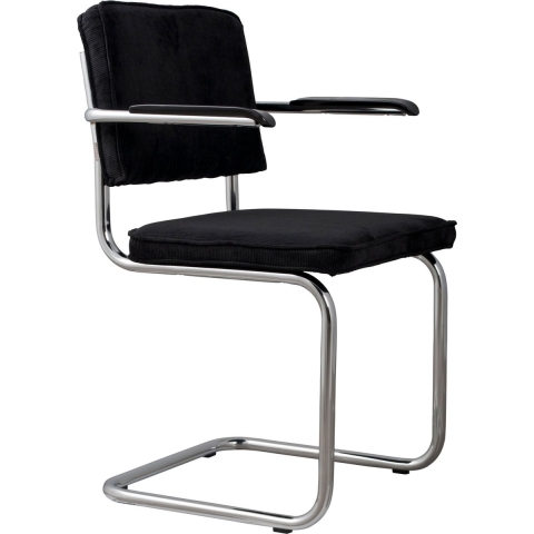 Zuiver Ridge Rib Armleuningen - Set Van 2 - Ribstof Zwart - Chromen