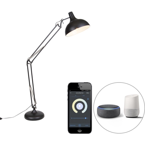 QAZQA Smart vloerlamp zwart verstelbaar incl. Wifi A60 - Hobby