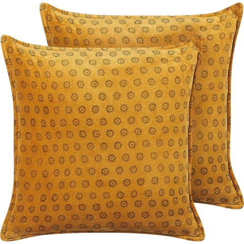 Beliani - RAPIS - Sierkussen set van 2 - Geel - 45 x 45 cm - Fluweel