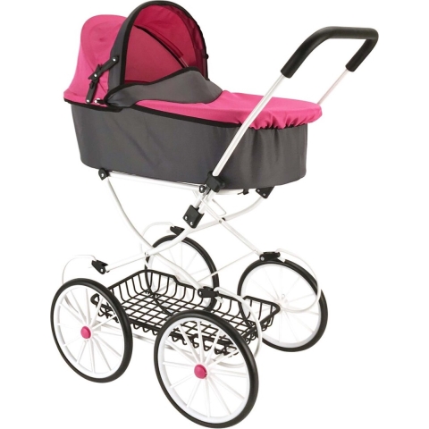 Retro Poppenwagen Roze/Grijs