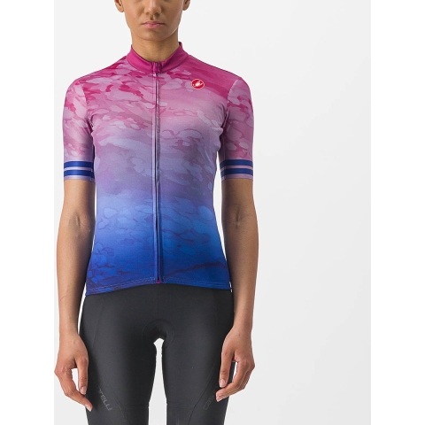 Castelli Marmo fietsshirt korte mouw rood/blauw dames S