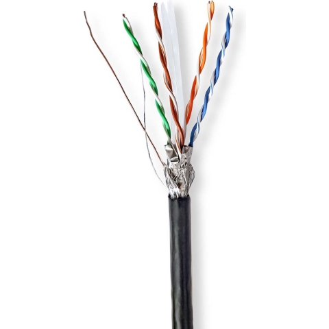 Nedis Netwerk Kabel Rol | CAT6 | Solid | S/FTP | CCA | 305.0 m | Buitenshuis | Rond | PE | Zwart | Gift Box - CCBG8594BK305S