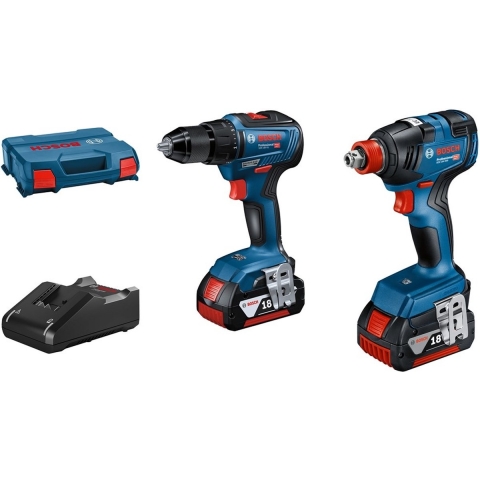 Bosch Blauw Combopack | GDX 18V-200 Accu-slag(moer)schroevendraaier + GSR 18V-55 Accu-schroefboormachine | 18V | 2 x 4.0 Ah accu + lader | in L-Case -