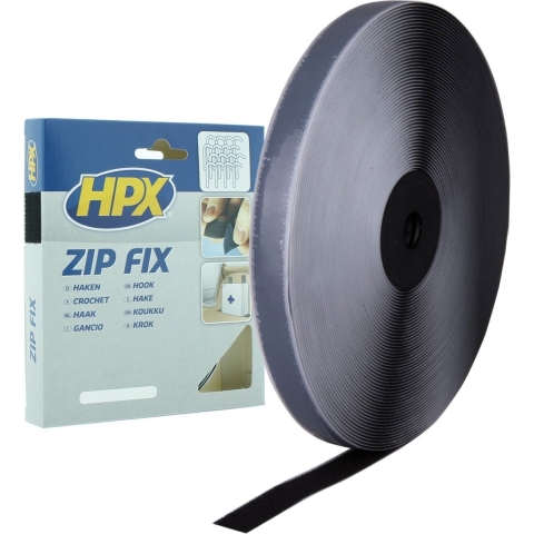 HPX Zip fix klittenband (haak) | Zwart | 20mm x 25m - Z2025H | 12 stuks Z2025H