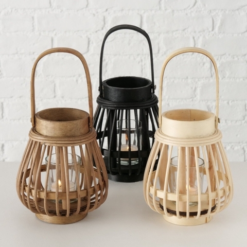 Boltze Home Windlicht Ilvie H17cm Dia 14cm Bamboe Zwart/licht Bruin/Natural Met