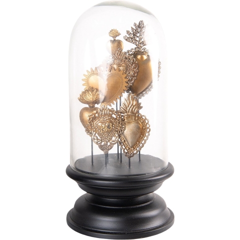 Clayre & Eef Stolp Ø 19x39 cm Goudkleurig Zwart Glas Hout Harten