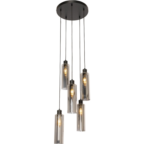 QAZQA Moderne hanglamp zwart met smoke glas 5-lichts - Stavelot