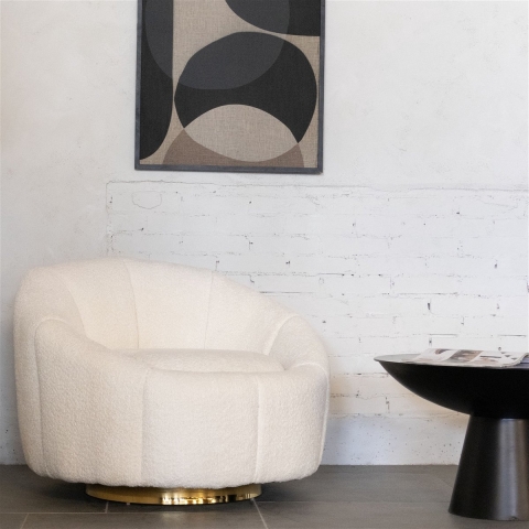 Giga Meubel - Fauteuil Bouclé Wit - Zithoogte 42cm - Stoel Florine