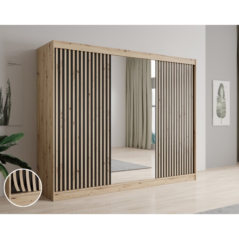 Meubella Kledingkast Lisbon 2 - Eiken - 250 cm - Met spiegel