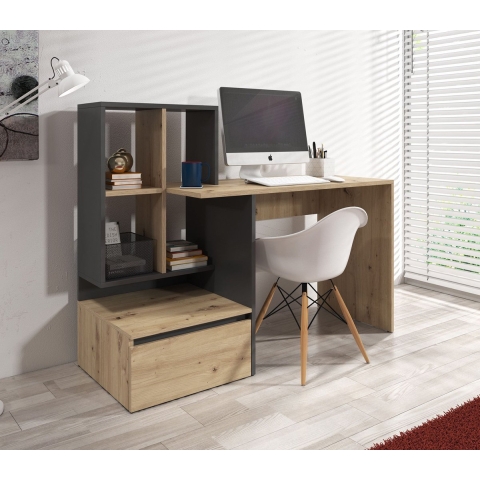 Meubella Bureau Pierre 2 - Eiken - Antraciet - 145 cm