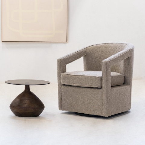 Giga Meubel - Draaifauteuil Taupe Bouclé - Zithoogte 46.5cm