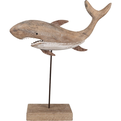 Clayre & Eef Decoratie Beeld Haai 37 cm Bruin Hout