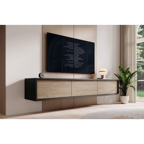 Meubella TV-Meubel Fortunato - Antraciet - Eiken - 180 cm - 3 deuren