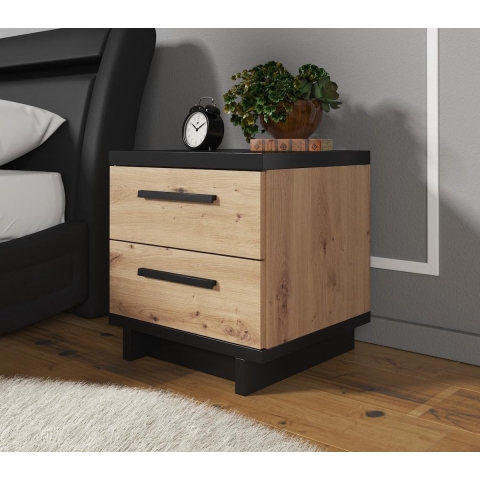 Meubella Nachtkastje Incala - Eiken - Zwart - 45 cm