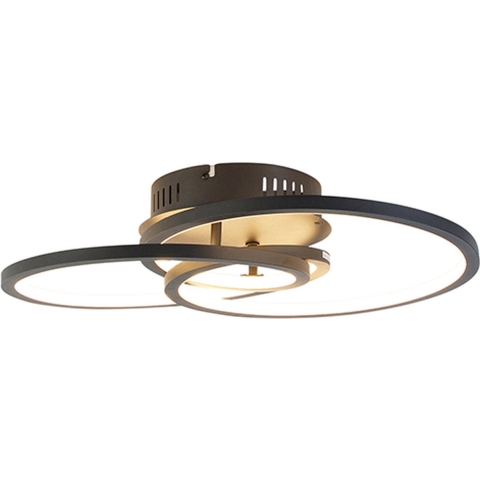 QAZQA Plafondlamp zwart 45 cm incl. LED 3 staps dimbaar - Rowin