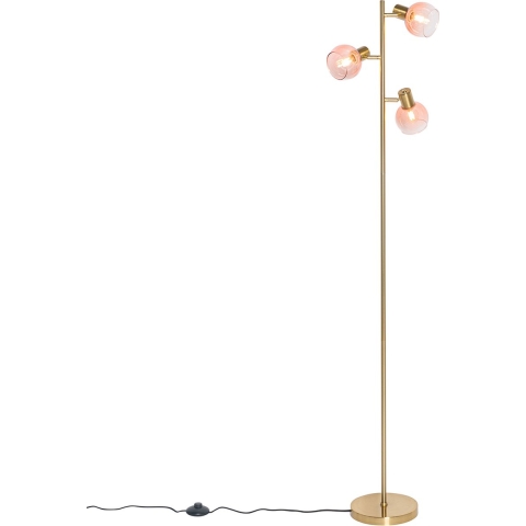QAZQA Art Deco vloerlamp goud met roze glas 3-lichts - Vidro