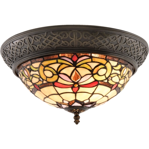 Clayre & Eef Plafondlamp Tiffany Ø 38x20 cm Geel Glas Halfrond