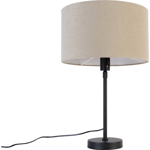 QAZQA Tafellamp zwart verstelbaar met kap lichtbruin 35 cm - Parte
