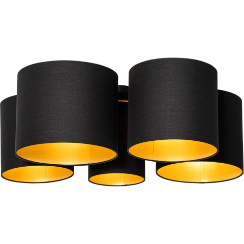QAZQA Plafondlamp zwart met gouden binnenkant 5-lichts - Multidrum