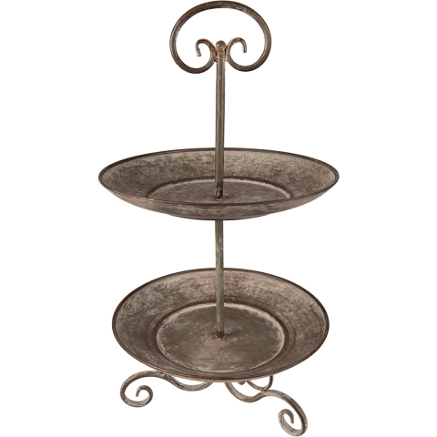 Clayre & Eef Etagère 2 laags Ø 28x53 cm Grijs Groen Ijzer
