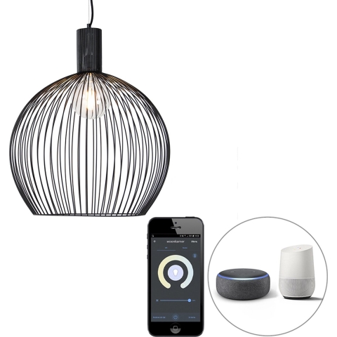 QAZQA Smart ronde hanglamp zwart 50 cm incl. Wifi G95 - Dos