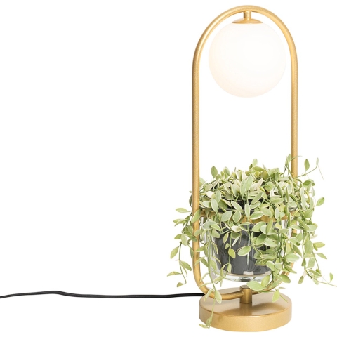QAZQA Art deco tafellamp goud met wit glas - Isabella