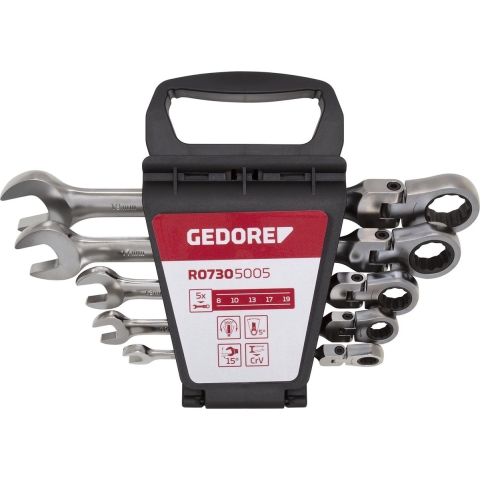 Gedore RED R07305005 | Ringratel-steeksleutelset met kniegewricht | 8 - 19 mm | 5-delig - R07305005