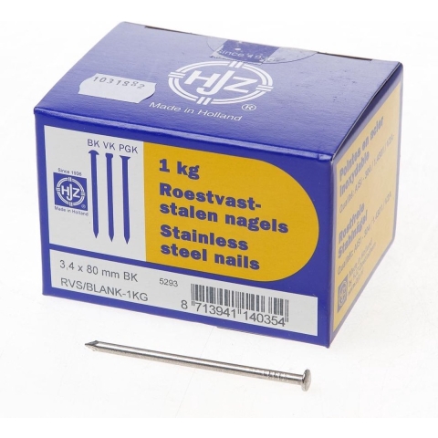 Hoenderdaal Draadnagel Rvs-A2 Bombekop 3.4X80 | 1 kg - 8003.30.00810