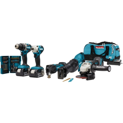 Makita DLX5068TX1 | 18 V Combiset | DDF484 | DTD156 | DGA504 | DJR186 | DTM51 | 5,0 Ah accu&apos;s (2 st.) | Bitset | Snellader | Tas - DLX5068TX1