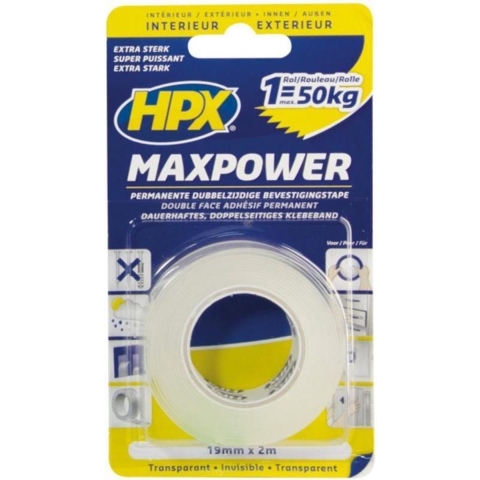 HPX Max Power Transparent bevestigingstape | 19mm x 16,5m - HT1916 | 10 stuks HT1916
