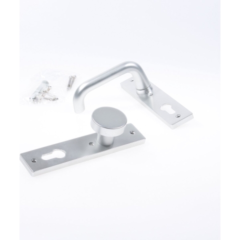 Nemef 3252 FP Ls Beslag kortschild afgerond | D kruk-knop | beslagset | geveerd | krukstift 8mm | F1 aluminium | PC72-PC72 | draairichting links -