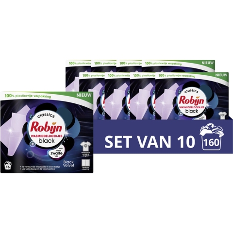 10x Robijn Wasmiddeldoekjes Black Velvet 16 stuks