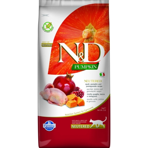 Economy Pack: 2x5kg Farmina N&D Neutered Adult Pompoen, Kwartel & Granaatappel Droog Kattenvoer